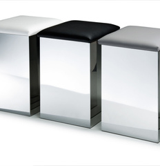 Stołek i kosz na bieliznę Decor Walther nierdzewny stal polerowana Sztuczna skóra czarna