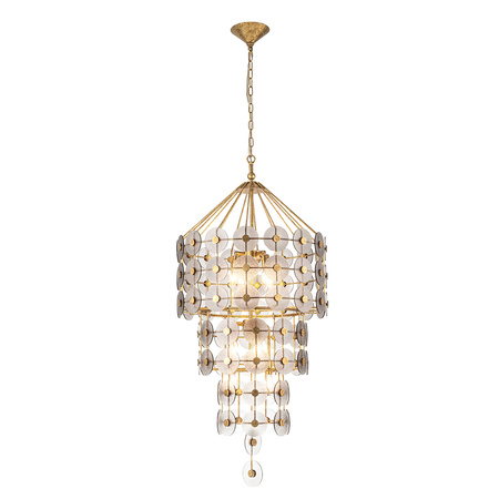 Lampa wisząca Meridian - 9 źródeł światła - Przecierane złoto