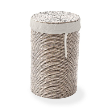 Okrągły kosz na pranie Decor Walther z płócienną torbą Rattan jasny