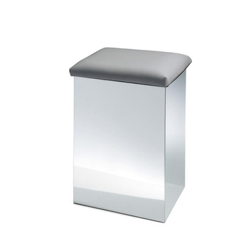 Stołek i kosz na bieliznę Decor Walther nierdzewny stal polerowana Sztuczna skóra szara