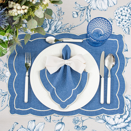 HAFTOWANE SERWETKI BLUE ONDE - 6 SZT. - 38.5 x 38.5 CM - ROSEBERRY HOME - MY HONEY HOME