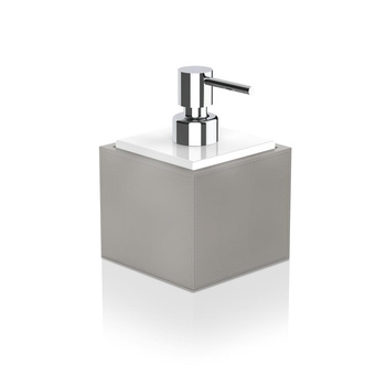 Dozownik mydła Decor Walther Sztuczna skóra Taupe z Biała porcelana z pompką Chrom