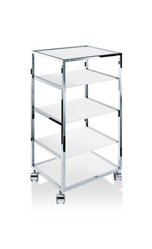 Szklany wózek Decor Walther chrom / szkło opalowe białe błyszczące