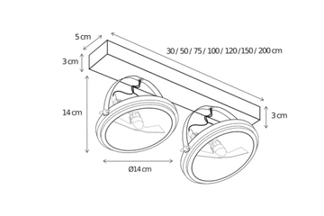 Lampa kierunkowa Authentage Centonze o szerokości 150 cm