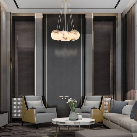 Duża lampa wisząca Kepler - 7 źródeł światła - Szczotkowane złoto