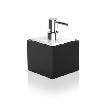 Dozownik mydła Decor Walther sztuczna skóra czarna z porcelany Biały z pompką Chrom