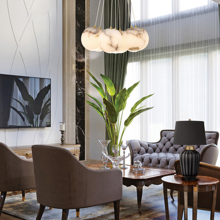 Duża lampa wisząca Kepler - 7 źródeł światła - Szczotkowane złoto