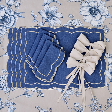 OBRUS BAWEŁNIANY BLOSSOM BLUE OKRĄGŁY - Ø 140 - ROSEBERRY HOME - MY HONEY HOME