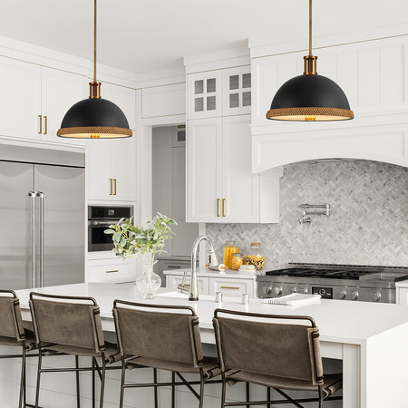 Lampa wisząca Doral - 2 źródła światła - Matowa czerń, vintage mosiądz