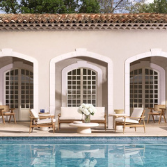 Sofa Eichholtz Manzo z naturalnego drewna tekowego off-white outdoor