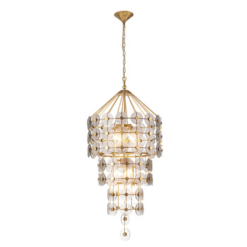 Lampa wisząca Meridian - 9 źródeł światła - Przecierane złoto